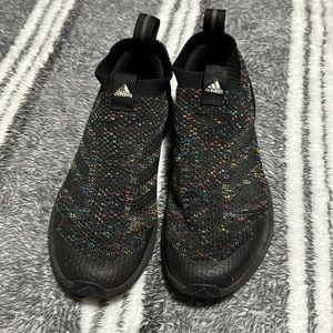 Black adidas multicolored lace less shoes